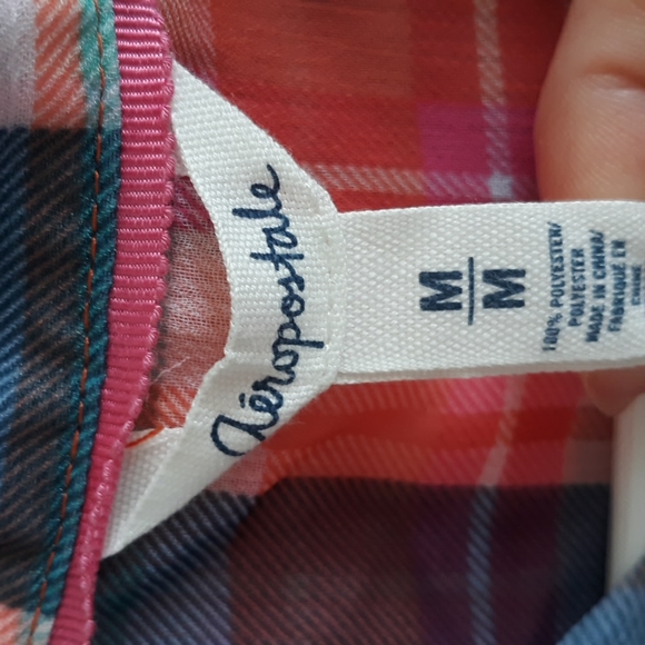 Aeropostale sheer madras plaid sleeveless blouse with flutter cross back… - Picture 5 of 6
